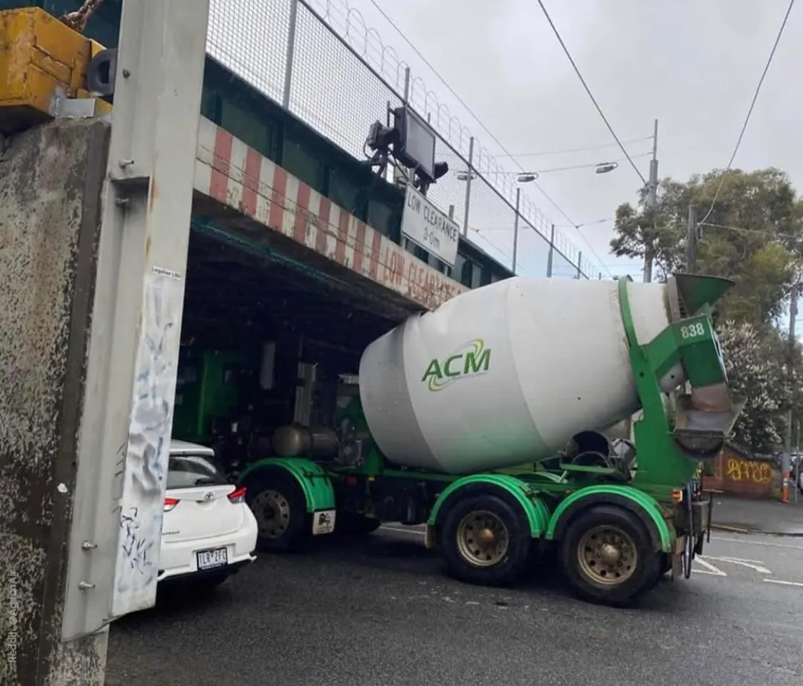 Concrete Truck thought he could duck out for a ciggie. Surely no one will notice..!